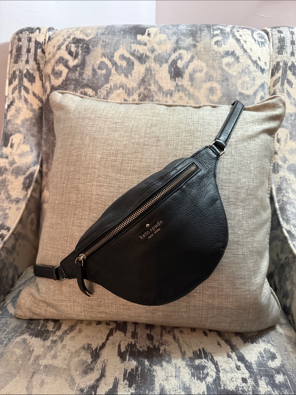 kate spade Black Pebbled Leather Belt Bag with Gold Hardware
